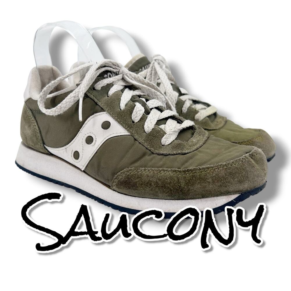 Saucony Logan MV Olive Green Nylon Suede Retro Runner Sneakers Women's 8 Y2K